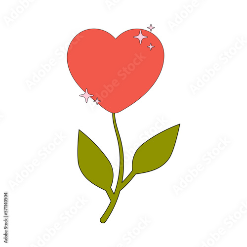 Cartoon red heart isolated on white background. trendy retro cartoon style. Hippie 60s, 70s style. Valentine's Day concept for cards, posters, banner.