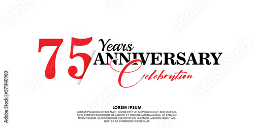 75 year anniversary  celebration logo vector design with red and black color on white background abstract 