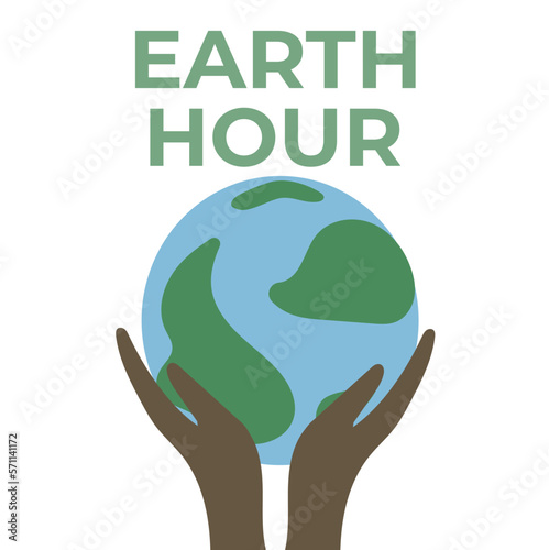 Earth hour day. African hands holding globe, earth. Earth day concept.Modern cartoon flat style illustration