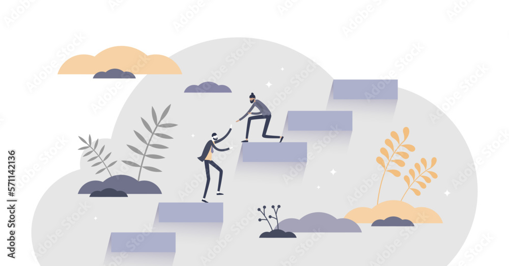 Cooperation with partnership and teamwork unity support tiny persons concept, transparent background. Business solution collaboration and assistance for common success illustration.