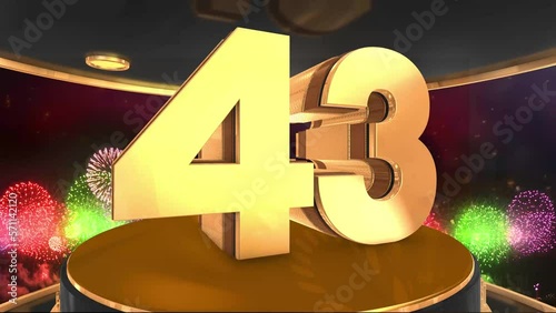 43rd birthday animation in gold with fireworks background, 
Animated 43 years Birthday Wishes in 4K  photo