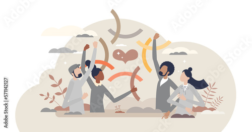 Community connection and various social group integration tiny person concept, transparent background. Society ethnic, cultural and racial bonding with solidarity and harmony illustration.