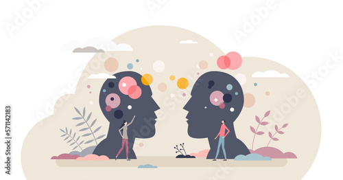 Empathy and emotional connection or support for couple tiny person concept, transparent background.Emotion intelligence and ability to understand other people feelings illustration.