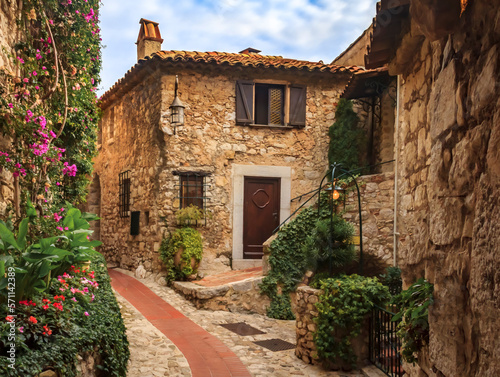 Fototapeta Naklejka Na Ścianę i Meble -  Old buildings in the picturesque medieval city of Eze Village in the South of France along the Mediterranean Sea