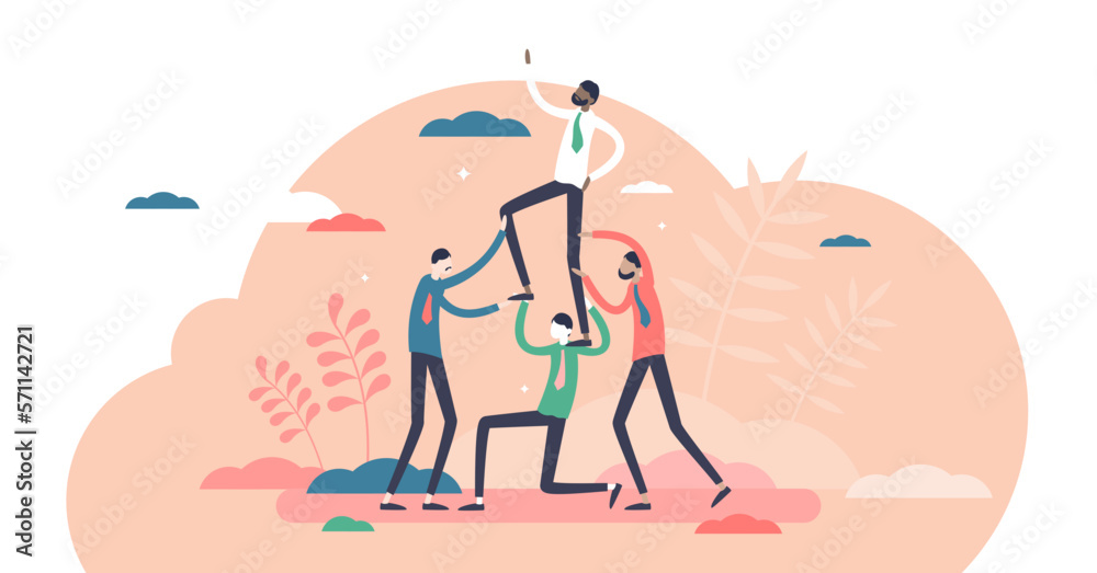 Teambuilding activity with partnership support training flat tiny persons concept, transparent background. Professional collaboration knowledge for development and growth.