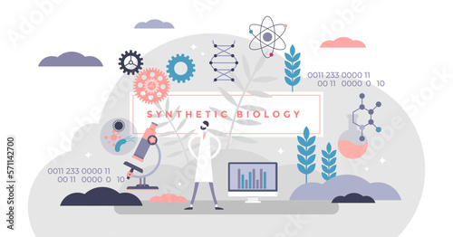 Synthetic biology illustration, transparent background. Natural technology innovation in tiny persons concept. Genetic material development in biotechnology laboratory.