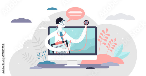 Telemedicine illustration, transparent background. Health service flat tiny persons concept. Telehealth medical support from doctors using technology and online apps.
