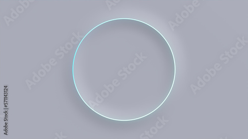 White Surface with Embossed Shape and Turquoise Illuminated Trim. Tech Background with Neon Circle. 3D Render.