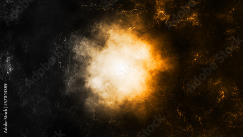 Lightning thunder and cloud with gradient color of white and yellow on the dark background.