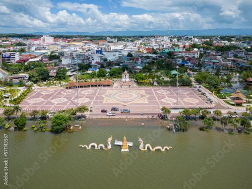 Aerial view of drone flying above Kwan Payao, Payao Province, Thailand photo