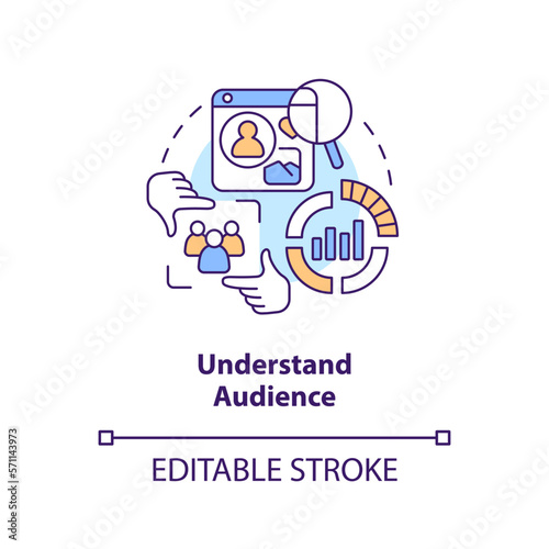 Understand audience concept icon. Get started with social media advertising abstract idea thin line illustration. Isolated outline drawing. Editable stroke. Arial, Myriad Pro-Bold fonts used