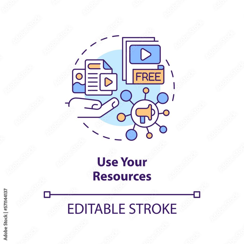 Use your resources concept icon. Get started with social media advertising abstract idea thin line illustration. Isolated outline drawing. Editable stroke. Arial, Myriad Pro-Bold fonts used Use your resources concept icon. Get started with social media advertising abstract idea thin line illustration. Isolated outline drawing. Editable stroke. Arial, Myriad Pro-Bold fonts used