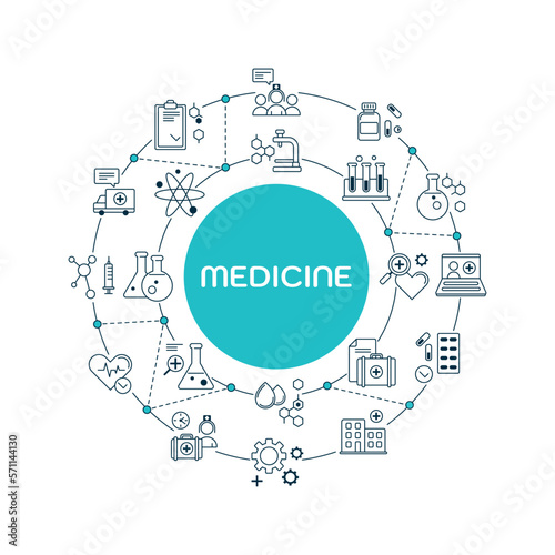 Medical & healthcare icons in a circle. Vector illustration