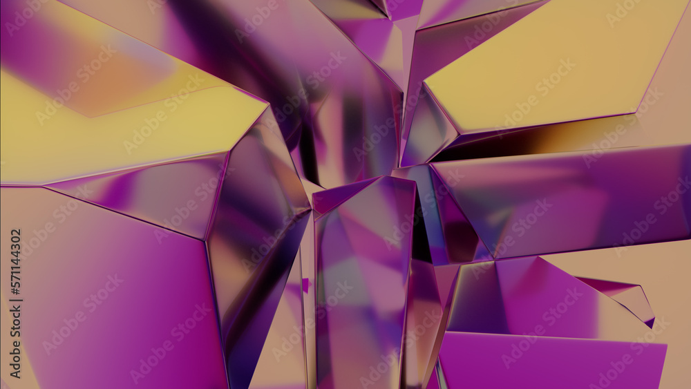 Glass Pieces with Vibrant Purple and Yellow hues create a Shiny Luxury Wallpaper. Trendy 3D Render. Glass Pieces with Vibrant Purple and Yellow hues create a Shiny Luxury Wallpaper. Trendy 3D Render.