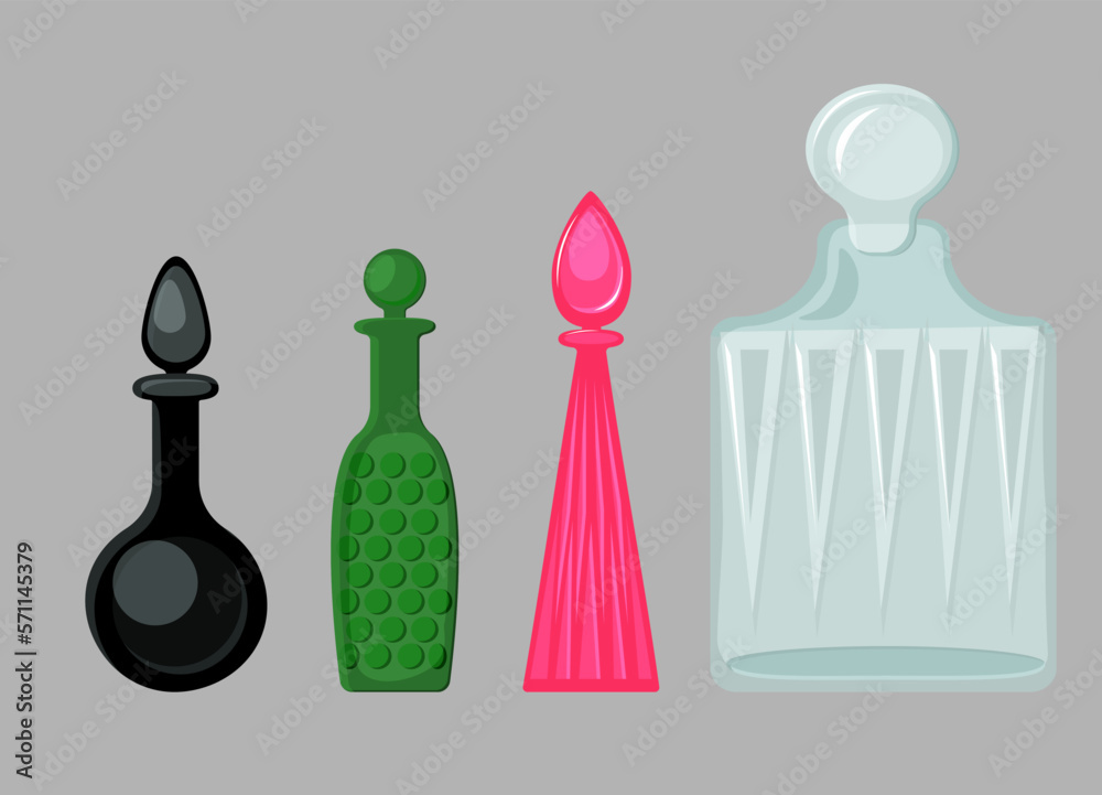 Decanter in art deco style. Vector element isolated on white background. Interior Design. Dishes. Decanter made of colored glass