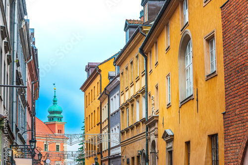 Street view of downtown in Warsaw, Poland