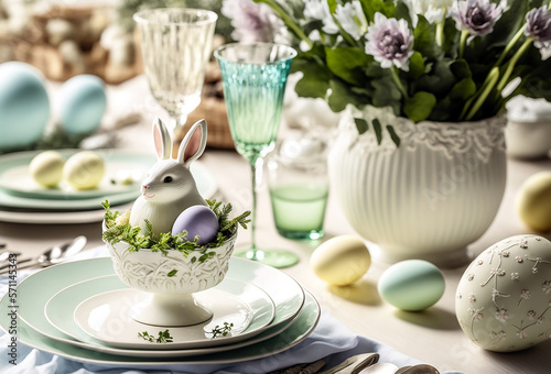 Decorated Easter table. .Ai generativ.