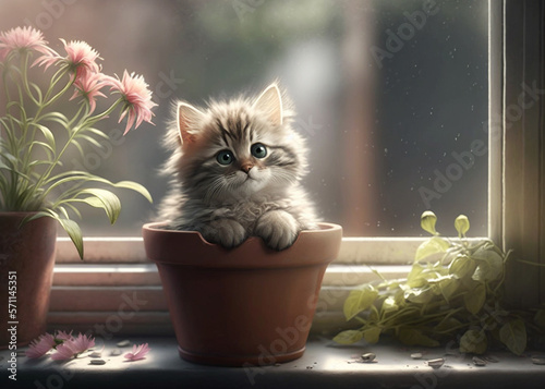 Kitten in a flower pot