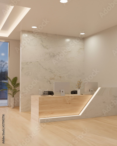 Luxury elegance lobby or reception area interior with modern reception counter with computer