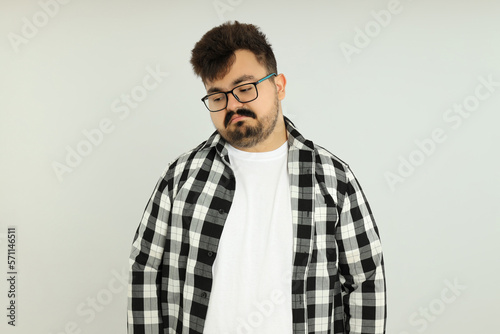 Concept of people, young fat man on white background