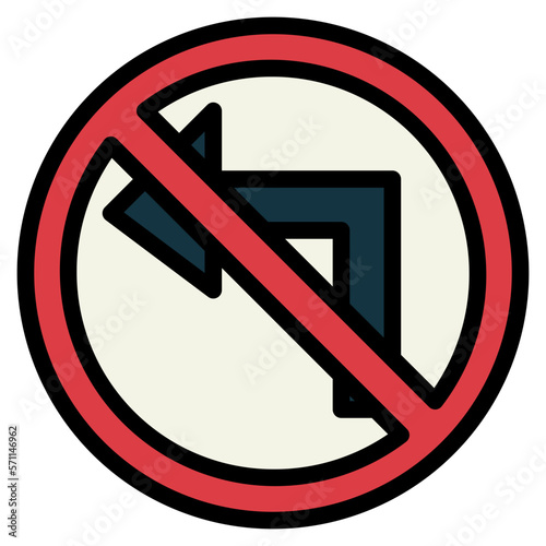 No left turn filled outline icon style