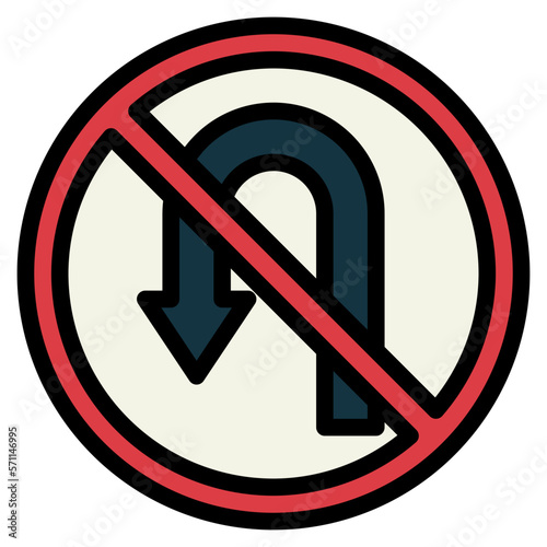 No U turn filled outline icon style
