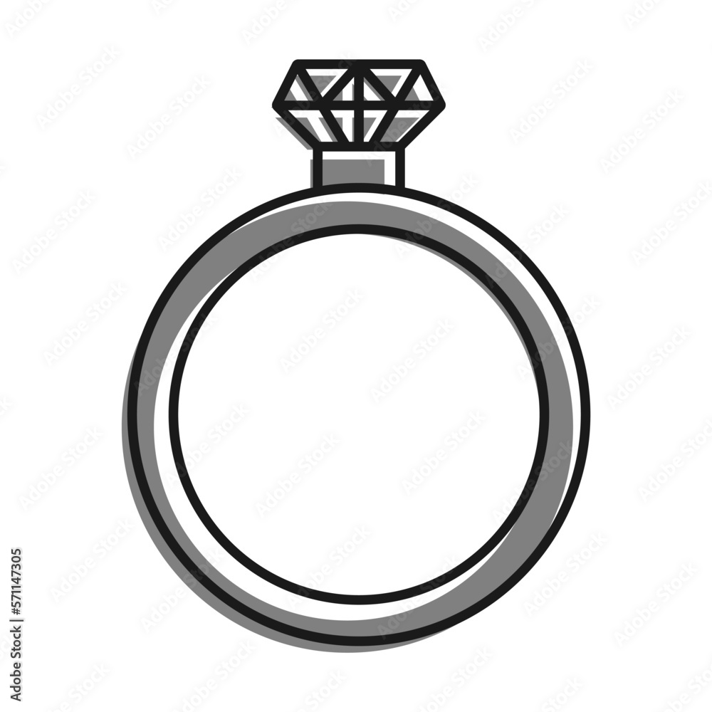 Linear filled with gray color icon. Diamond Ring With Large Gem. Expensive Holiday Gift For Girl For Her Birthday Or Valentines Day. Simple black and white vector Isolated On White Back Linear filled with gray color icon. Diamond Ring With Large Gem. Expensive Holiday Gift For Girl For Her Birthday Or Valentines Day. Simple black and white vector Isolated On White Back