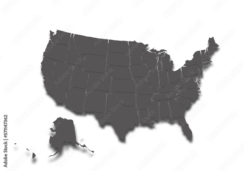 Mapa gris de los estados unidos de américa en fondo transparente.