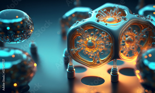 Microscopik view of a nanorobot healing cells. Futuristic concept of nanoid robotics. Nanotechnology close-up. Generative ai photo