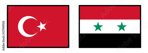 トルコ・シリア地震支援　トルコとシリアの国旗イラストセット