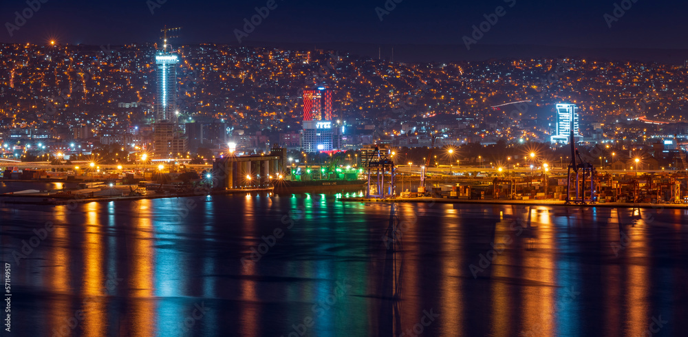 city skyline at night in izmir