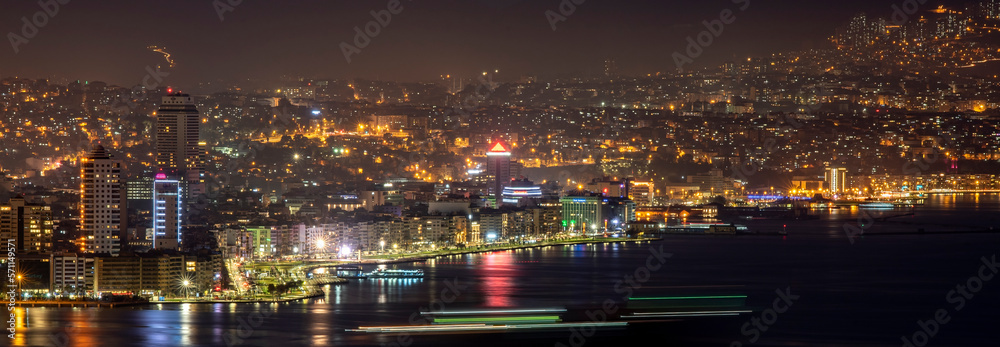 city skyline at night in izmir