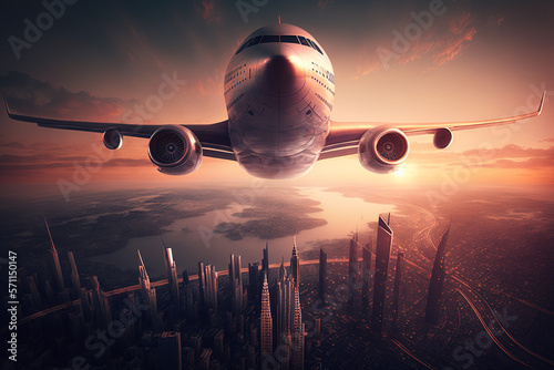 Isolated, Aeroplane on city, Generative Ai