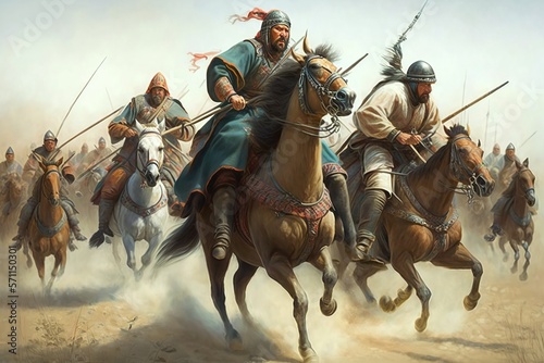 Fotografie, Obraz Mongolian army led by Genghis Khan