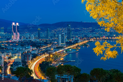 city skyline at night in izmir