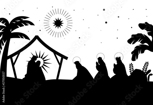 flat reyes magos silhouette scene birth of jesus silhouette scene