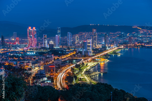 city skyline at night in izmir