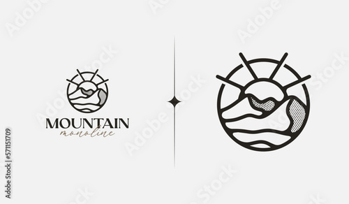 Mountain hill adventure explore monoline. Universal creative premium symbol. Vector sign icon logo template. Vector illustration