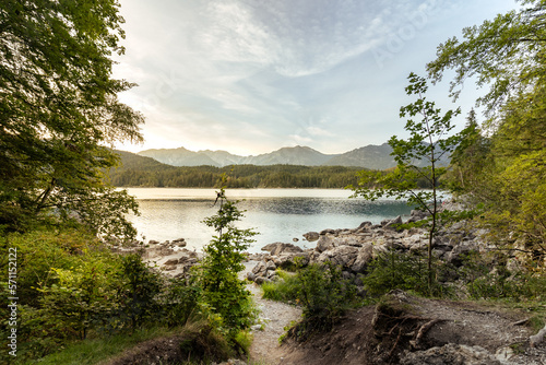 lake, forest and mountains