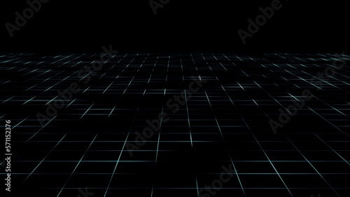 Technology wireframe landscape. Perspective grid. Digital space. Colorful mesh on a black background. 3D rendering