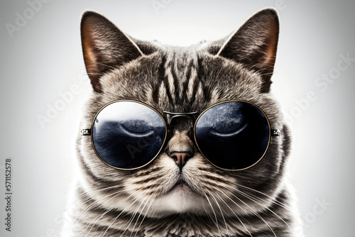 Cat wearing sunglasses. Isolated on white background. Designed using generative ai.  © XtravaganT