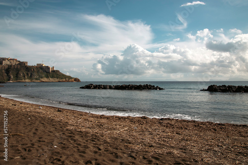 Fototapeta Naklejka Na Ścianę i Meble -  Panorama of the Corricella bay from the shore of the Chiaia beach