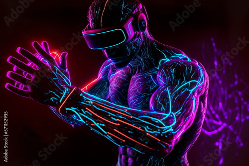 Neon man virtual reality digital technology VR Generative AI
