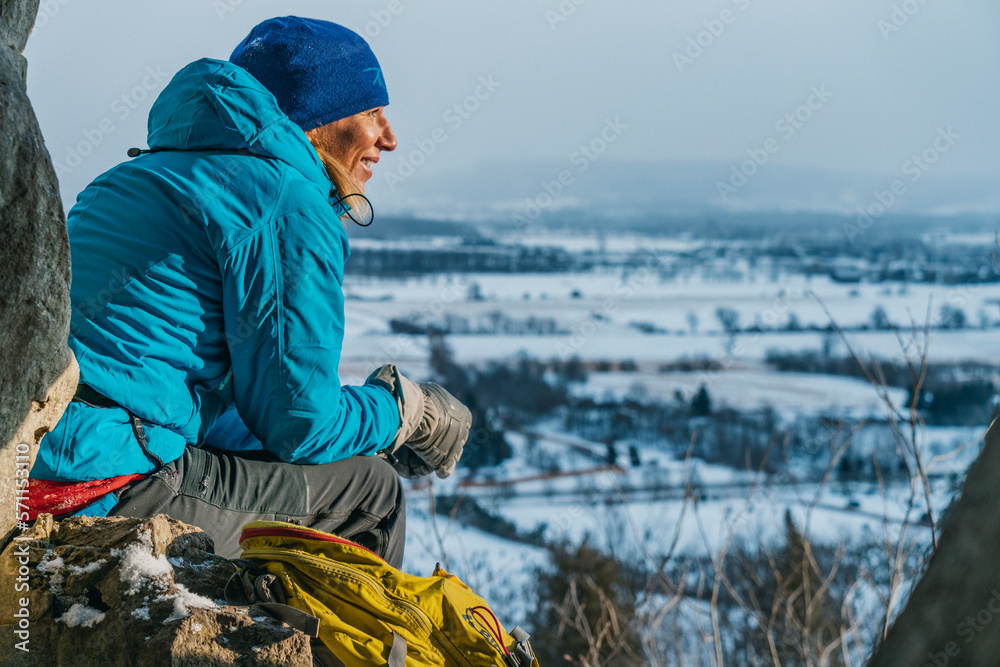 Enjoying Warm Sun Rays on Cold Day After Climbing Enjoying Warm Sun Rays on Cold Day After Climbing