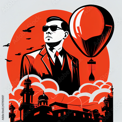 spy baloon vector illustration with chiense man standing photo