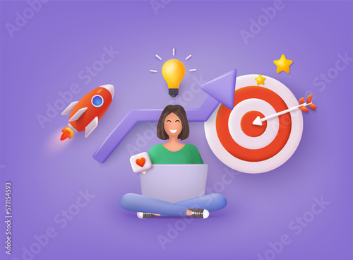 Social media marketing. Influencer marketing, social media or network promotion, SMM banner, landing page, flyer, target. 3D Web Vector Illustrations.