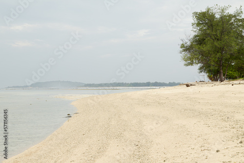 Lombok and Gili Air islands  overcast  cloudy day  sky and sea. Sunny day  sand beach.