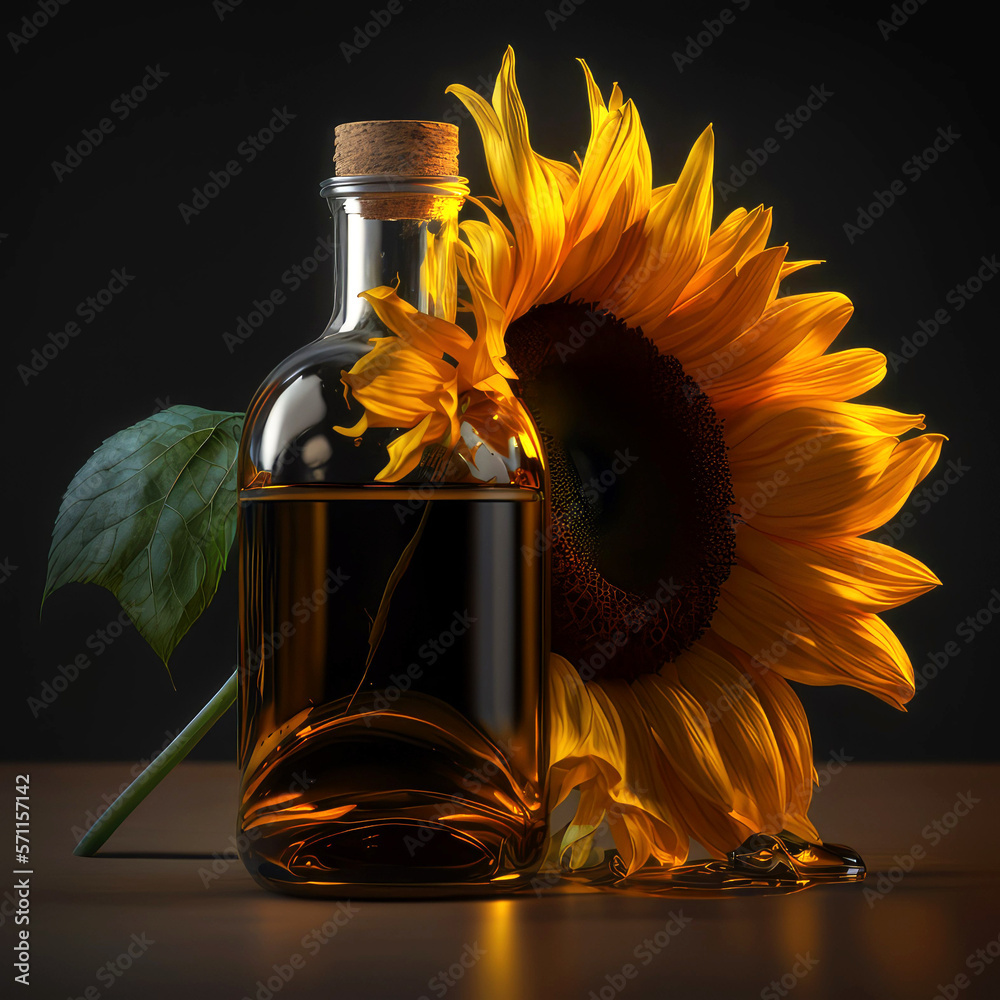 Φωτογραφία sunflower oil, sunflower oil still life photography, ai