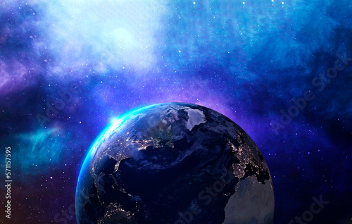 Three dimensional render of planet Earth floating in outer space photo
