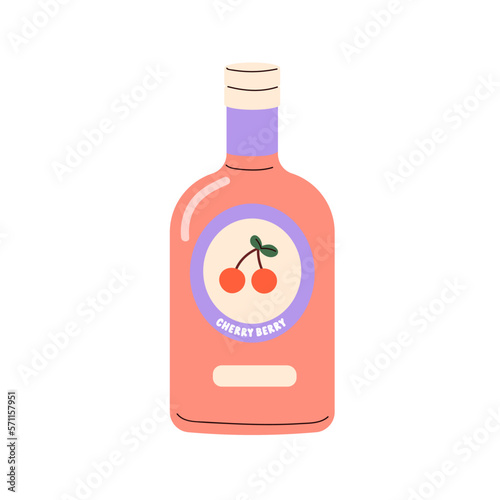 Juice drink in glass bottle. Cold fruit lemonade, summer refreshment. Fresh c...